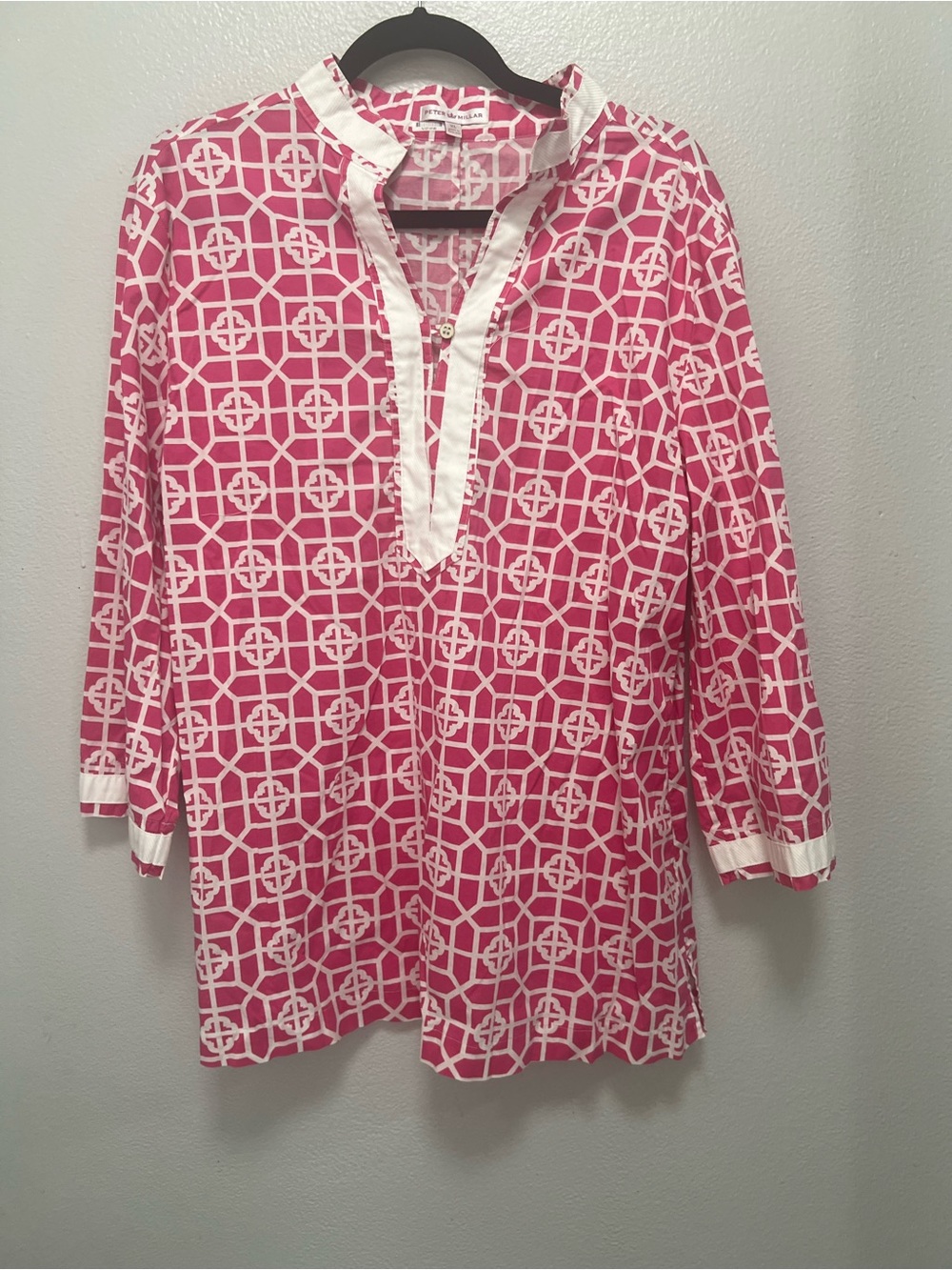 XL Peter Millar Pink White Printed Cotton Tunic Women’s